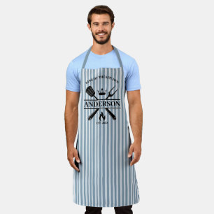 Tablier King of the Kitchen Vintage Bleu rayures sur mesur