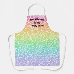 Tablier Kitchen is My Happy Place Doodles Rainbow Apron