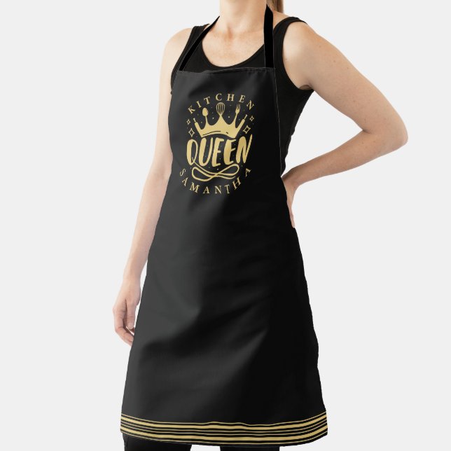 Tablier Kitchen Queen Gold Couronne Nom personnalisé (Insitu)