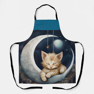 Tablier Kitten Asleep Sur L'Objet Crescent Moon