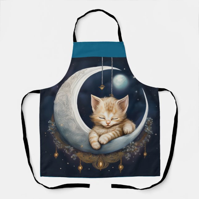 Tablier Kitten Asleep Sur L'Objet Crescent Moon (Recto)
