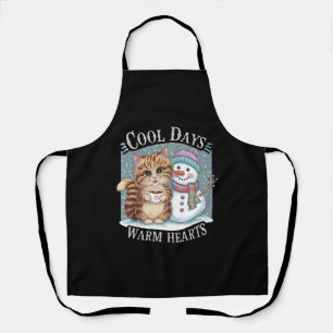 Tablier Kitten Cat and Snowman Friends Share Coffee Winter
