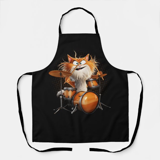 Tablier Kitten Rock Band Funny Kitty Drummer Cat Jouer D (Recto)