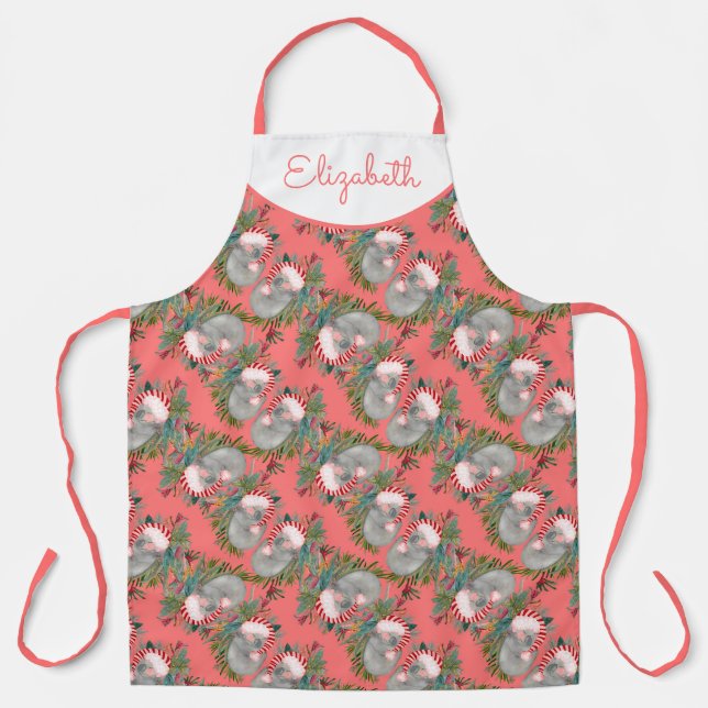 Tablier Koala Noël rose personnalisé (Recto)