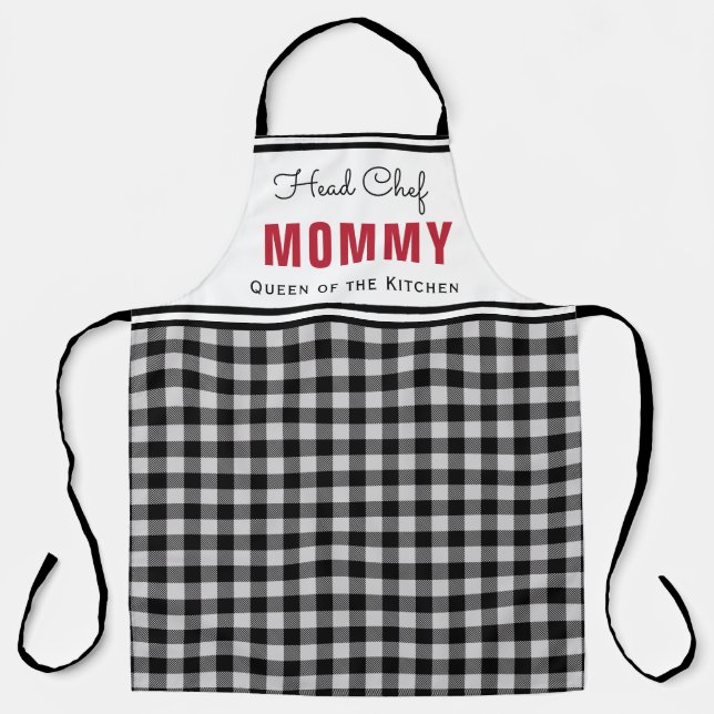 Tablier La mère de Buffalo Plaid, noire et blanche (Recto)