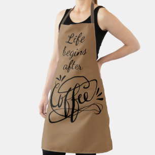 Tablier La vie commence après le café marron drôle barista