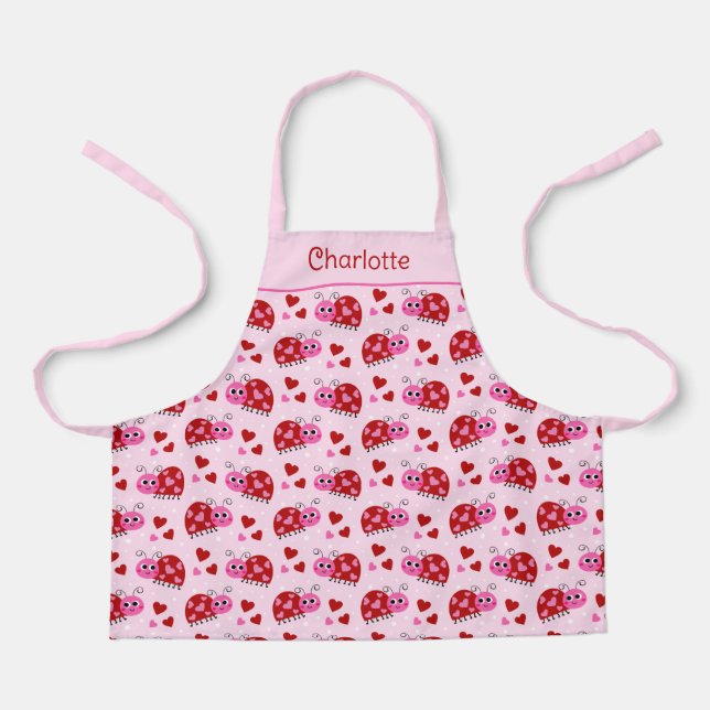 Tablier Ladybug Hearts Motif Pink Enfants (Recto)