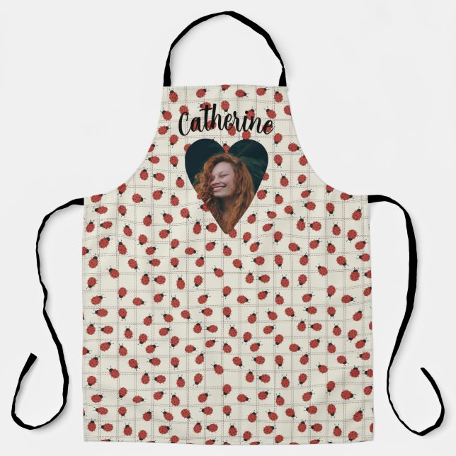Tablier Ladybug Pattern Custom Photo & Name on Cream White (Recto)