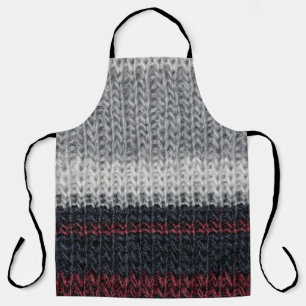 Tablier Laine de tricot : rouge, rayures blanches.