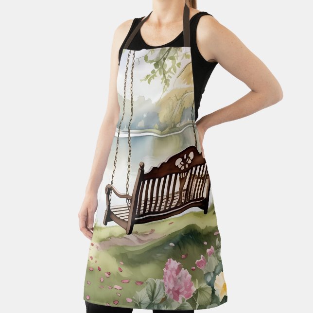 Tablier Lakeside Swing dans le jardin d'aquarelle romantiq (Insitu)