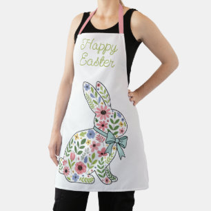 Tablier Lapin de Pâques aux fleurs sauvages roses et bleue