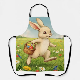 Tablier Lapin de Pâques de prairie printanière vintage 