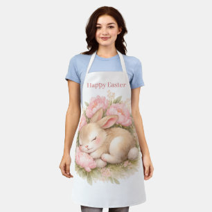 Tablier Lapin de Pâques vintage rose blush aquarelle