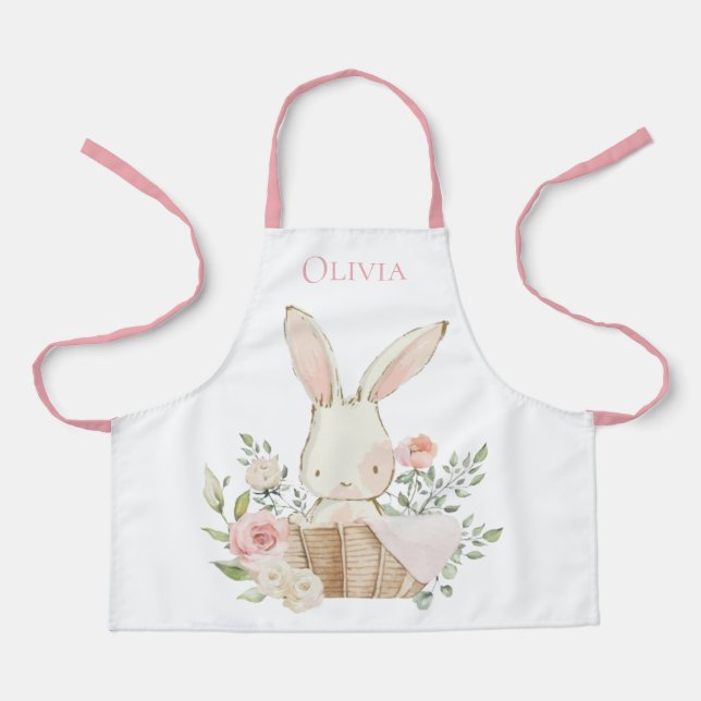 Tablier Lapin Lapin Personnalisé Porte Rose (Recto)