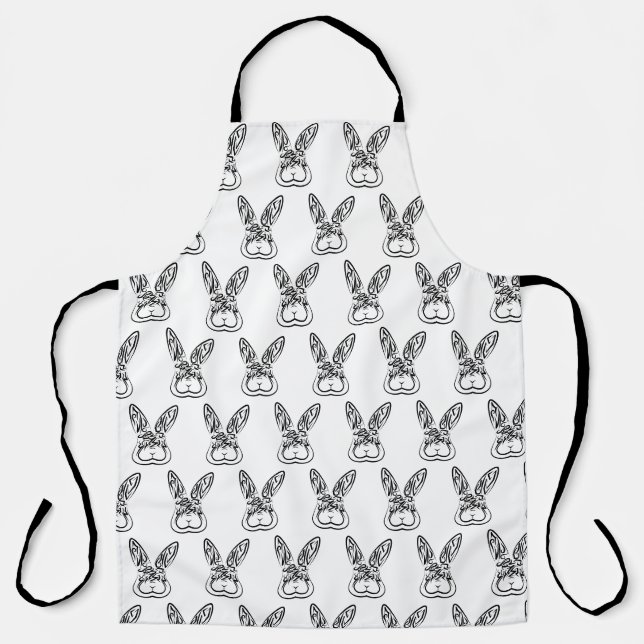 Tablier Lapin tribal noir et blanc (Recto)