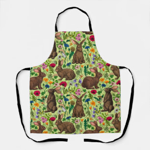 Tablier Lapins et fleurs sauvages sur le vert miel