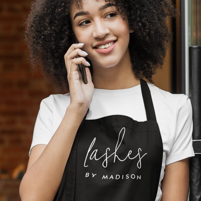 Tablier Lash Technicien Beauté Esthéticien Script noir (Créateur téléchargé)
