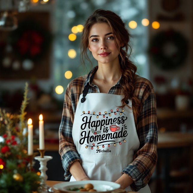Tablier Le Bonheur Est La Cuisine De Vacances Maison (Happiness Is Homemade Holiday Baking Apron)