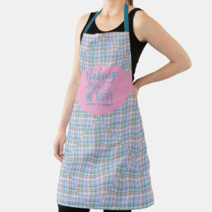 Tablier Le carreau bleu rose violet me rend heureux en cui