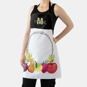 Tablier Légumes mignons et fruits Monogrammes