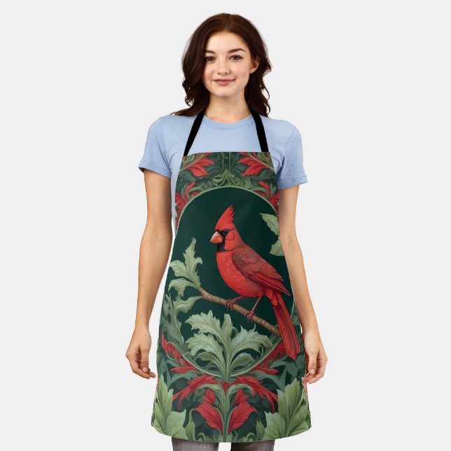 Tablier L'Élégant Cardinal du Nord William Morris Inspiré (Porté)