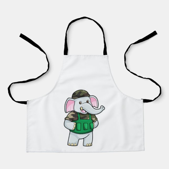 Tablier L'éléphant comme soldat avec uniforme et casque (Recto)