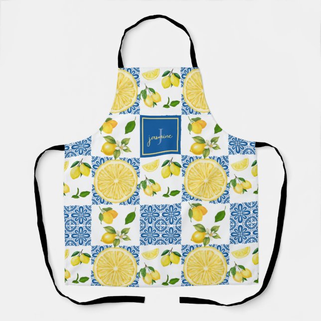 Tablier Lemon Monogram Name French Country Tile Pattern (Recto)