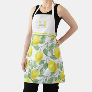 Tablier Lemons d'aquarelle jaune ensoleillé  Monogrammes