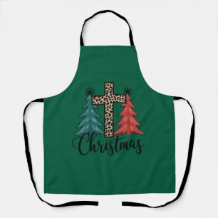 Tablier Léopard croix arbres de Noël chrétiens 