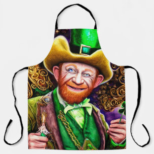Tablier Leprechaun vert gai avec tuyaux Shamrocks