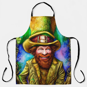 Tablier Leprechaun vert malicieux avec le trèfle