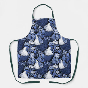 Tablier Les coqs dans le Jardin Bleu et Blanc