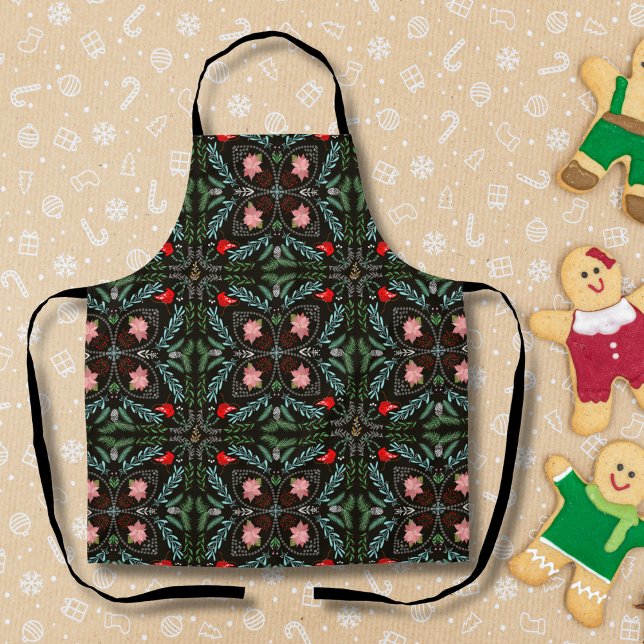 Tablier Les hivers Les flocons de neige, Poinsettias, Card (Créateur téléchargé)