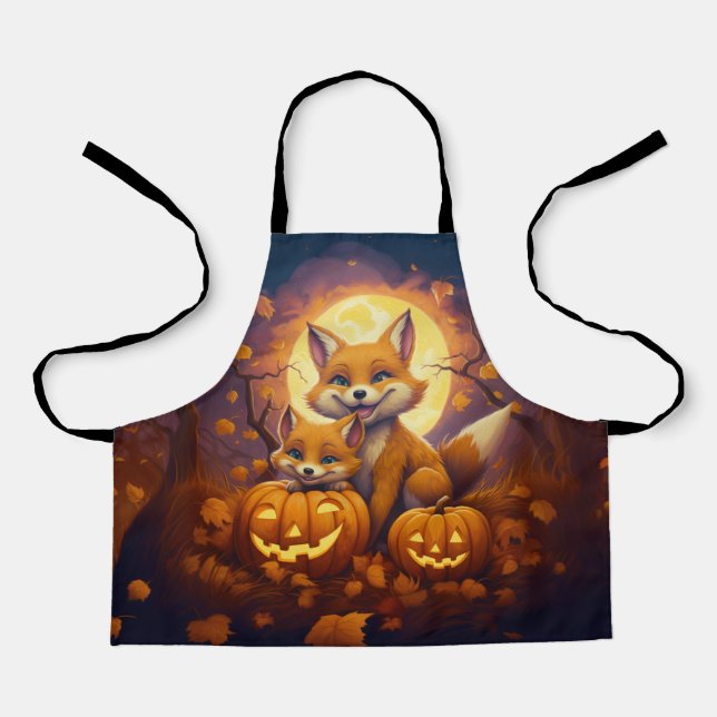 Tablier Les mignons renards fêtent l'Halloween (Recto)
