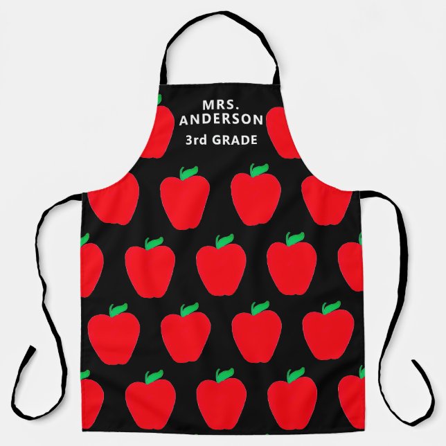Tablier Les pommes rouges de l'enseignant sur le noir pers (Recto)