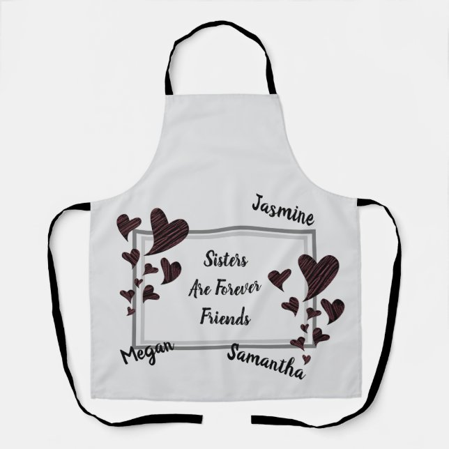 Tablier Les soeurs sont pour toujours des amis Coeurs roug (Recto)