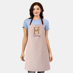 Tablier Lettre de nom personnalisée H Rose Pâle Blush Feui