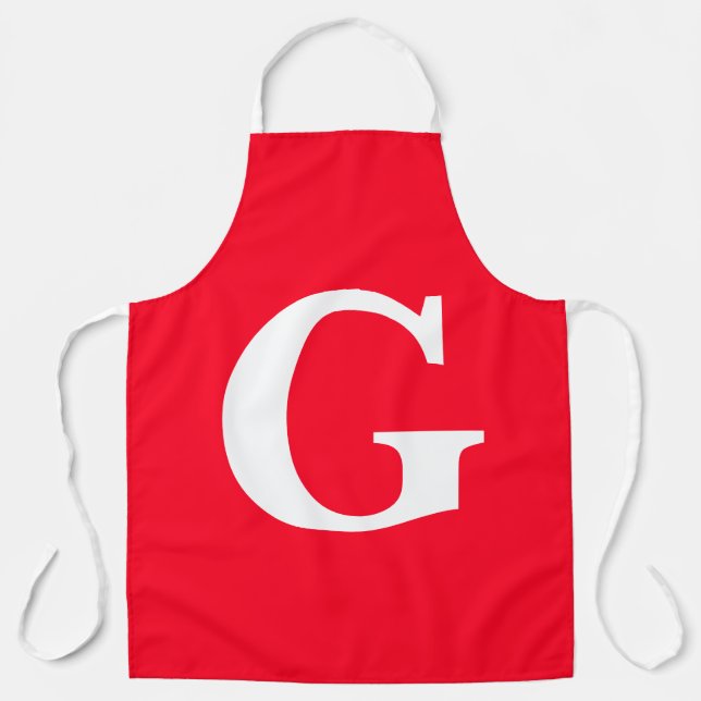 Tablier Lettre initiale Monogramme Rouge Blanc Plaine Simp (Recto)