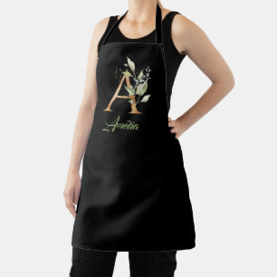 Tablier Lettre Un monogramme vert eucalyptus or