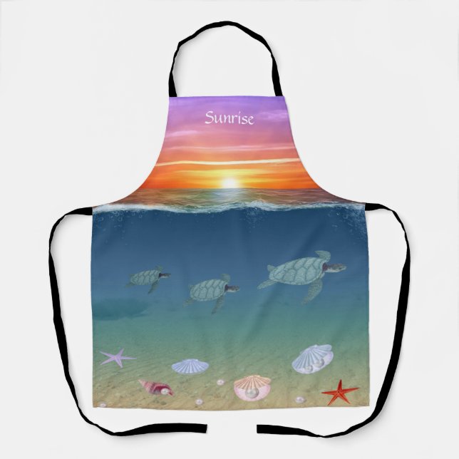 Tablier Lever de soleil, tortues de mer et perles (Recto)