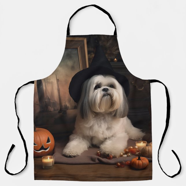 Tablier Lhasa Apso Citrouille Halloween effrayant (Recto)