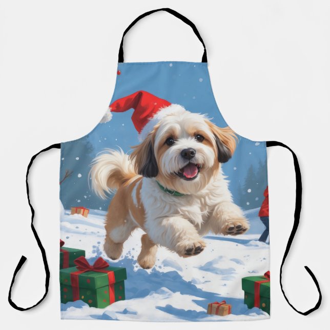 Tablier Lhasa Apso coule en neige avec le Casquette de Noë (Recto)