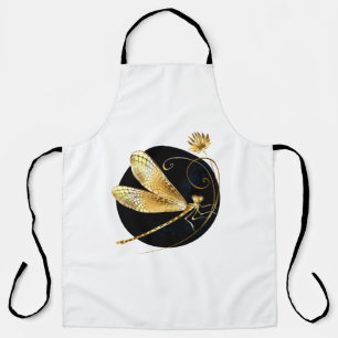 Tablier libellule d'or en cercle noir