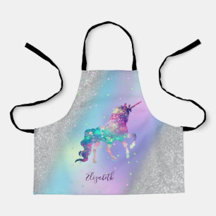 Tablier Licorne, Étoiles, Paillettes Argentées Bokeh Holog