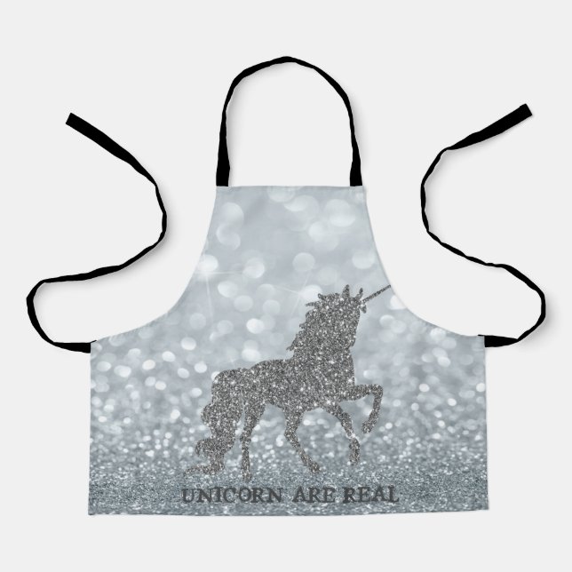 Tablier Licorne Pailletée Argent Élégante , Bokeh (Recto)