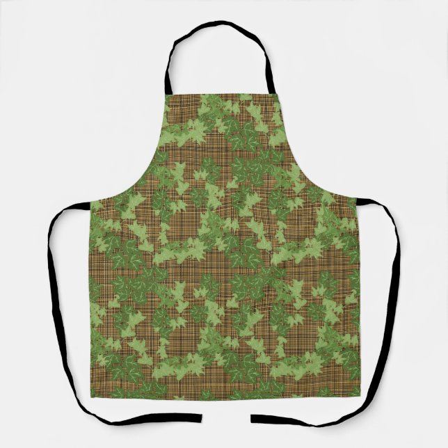 Tablier Lierre vert sur plaid doré noir (Recto)