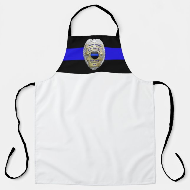 Tablier Ligne Bleue Mince - Police Retraitée Longue Apron (Recto)