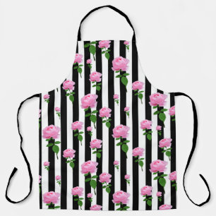 Tablier Lignes Fleurs Roses Roses Roses Noires