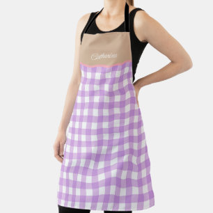 Tablier Lilac Beige Nom personnalisé En vichy