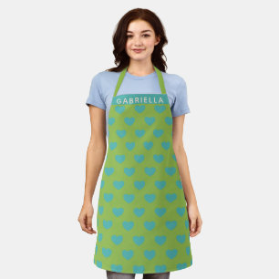Tablier Lime Green Blue Cute Motif de coeur personnalisé